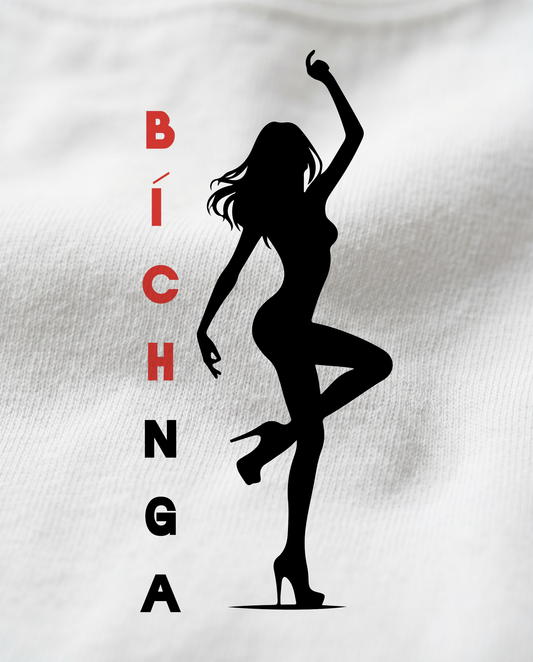 BÍCH NGA design print close-up on white tee